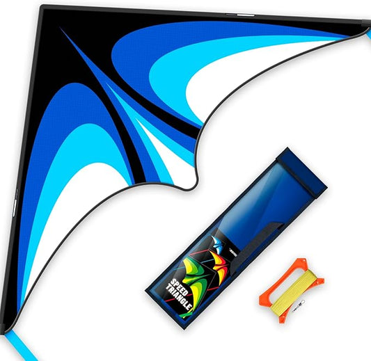 Blue Delta Kite Easy to Fly,Beach Trip Outdoor Games Single Line String with Tail,Easy Flying