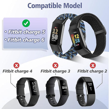 Elastic Braided Bands Compatible with Fitbit Charge 5/Fitbit Charge 6 for Women Men, Breathable Adjustable Stretchy Nylon Loop Sport Replacement Wristbands for Fitbit Charge 6 Charge 5 Straps