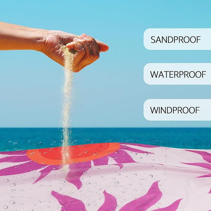 Large Beach Blanket Waterproof Sandproof, 9×10 FT Beach Mat Sand Free for 2-8 Adults with Stakes and Sand Pocket, Foldable Picnic Blankets for Outdoor, Camping Hiking, Vacation Essentials-Boho Sunset