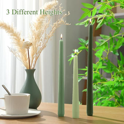 MTLEE Taper Candles 8/10/12 Multi Height Unscented Taper Candles 8 Burn Hours Taper Candles for Dinner Decorative Candles Home Decoration Wedding Party Candlesticks (Gradient Green,36)