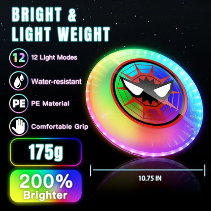 LED Flying Disc with Millions of Colors, 42 LEDs, 175g, 12 Lighting Modes, Rechargeable & Water-resistant, Outdoor Toys for Kids Ages 8-12 Teens Men Boys Adult Beach Toys Camping Lawn Yard Games