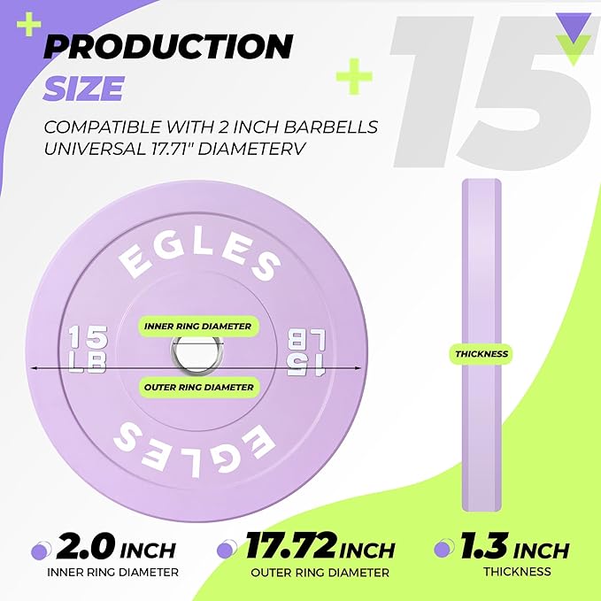 EGLES Vibrant Colorful Olympic Weight Plates, Rubber Barbell Plates, 2-inch Standard Virgin Rubber Bumper Plate 10 15 25 35 45LB for Home Gym Weightlifting, Strength Training, Fit Workouts