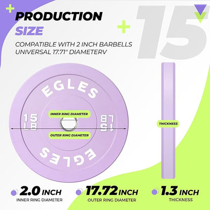 EGLES Vibrant Colorful Olympic Weight Plates, Rubber Barbell Plates, 2-inch Standard Virgin Rubber Bumper Plate 10 15 25 35 45LB for Home Gym Weightlifting, Strength Training, Fit Workouts
