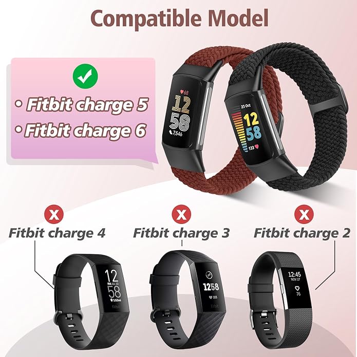 Elastic Braided Bands Compatible with Fitbit Charge 5/Fitbit Charge 6 for Women Men, Breathable Adjustable Stretchy Nylon Loop Sport Replacement Wristbands for Fitbit Charge 6 Charge 5 Straps