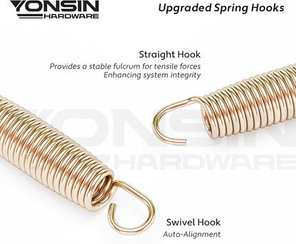 Trampoline Springs Heavy Duty with Swivel & Straight Hooks, Stainless Steel Trampoline Accessories Ideal Spring Replacement, Includes T-Hook Tool
