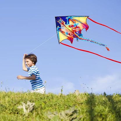 HONBO Large Delta Kite for Kids & Adults,Extremely Easy to Fly Kite for Beach Trip,String Line Included,with Colorful Tail,Perfect for Beginners