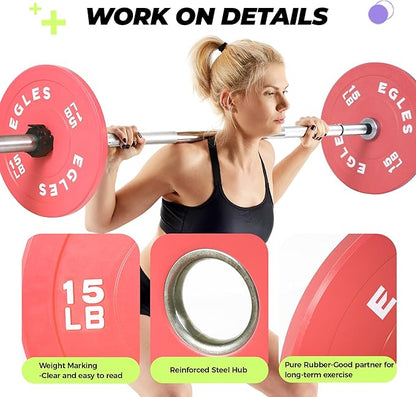 EGLES Vibrant Colorful Olympic Weight Plates, Rubber Barbell Plates, 2-inch Standard Virgin Rubber Bumper Plate 10 15 25 35 45LB for Home Gym Weightlifting, Strength Training, Fit Workouts