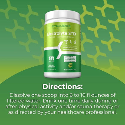 MYOXCIENCE Electrolyte STIX | Creatine Electrolyte Powder | Recovery from Exercise & Muscle Development w/Real Salt (Lemon Lime Flavor) (Jar 45 ct)