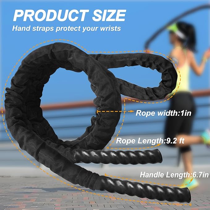 Battle Ropes for Home Gym, Exercise Rope 1.26/1.5inch, 30 40FT Heavy Battle Rope Weighted Battle Rope Training Heavy Rope for Workout Exercise