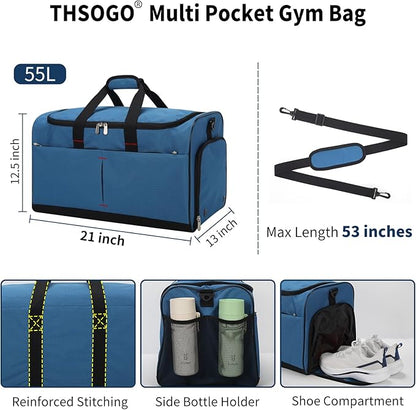 21 inch Gym Bag for Men with Shoe & Wet Compartment - 55L Duffle Bag for Travel Sport (Blue)