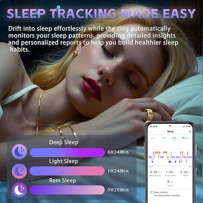 Activity Tracker Ring for Men Women ??Smart Health Ring with Heart Rate, SpO2, Blood Pressure, Sleep Monitoring, Step & Calorie Counter, 5ATM Waterproof, No Subscription Fee (Gold 9)