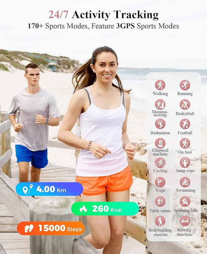 Smart Bracelet, Wearable Activity & Fitness Tracker Band, 24/7 Sleep Tracker, All-Day Continuous Heart Rate Blood Pressure Stress HRV Monitor, 170+ Sport Modes Smart Wristband with 2 Bands, Free APP