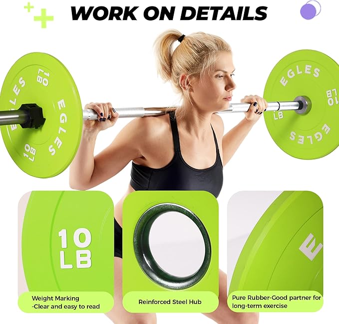 EGLES Vibrant Colorful Olympic Weight Plates, Rubber Barbell Plates, 2-inch Standard Virgin Rubber Bumper Plate 10 15 25 35 45LB for Home Gym Weightlifting, Strength Training, Fit Workouts