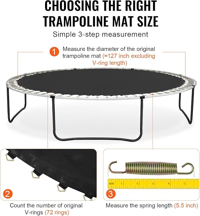 VEVOR Replacement Trampoline Mat, Universal Jumping Round Trampoline, Reinforce UV-Resistant Mat with Spring Tool & Durable V-Rings