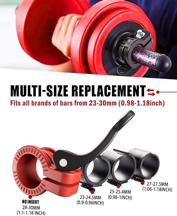 Narrow Barbell Clips 2.5cm Width for Olympic Bars, 0.9-1.18inch Adjustable Weight Clamps, Quick Release Locking Collars for Weightlifting