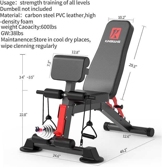 Adjustable Weight Bench,Utility Workout Bench Foldable Incline Decline Benches for Home Gym Full Body Workout,Load 600LBS
