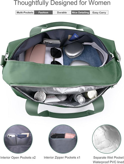 Gym Bag for Women Girls with Shoe Compartment & Wet Pocket - Duffle Bag for Travel Sports Fitness Workout Athletic, 19"-Medium, Olive Green