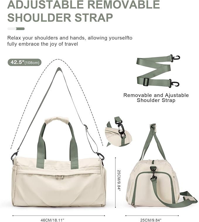 Gym Bag for Women Duffle Bag with Shoe Compartment Yoga Mat Bag Sports Workout Bag Weekend Overnight Bag, Beige Green