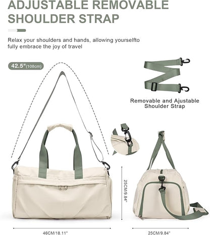 Gym Bag for Women Duffle Bag with Shoe Compartment Yoga Mat Bag Sports Workout Bag Weekend Overnight Bag, Beige Green