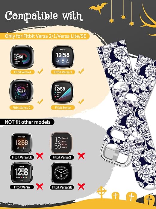 Watbro Halloween Holiday Band Compatible with Fitbit Versa 3 / Sense/Fitbit Versa 4 / Sense 2 Bands for Women Men,Soft Silicone Cute Sport Pumpkin Strap