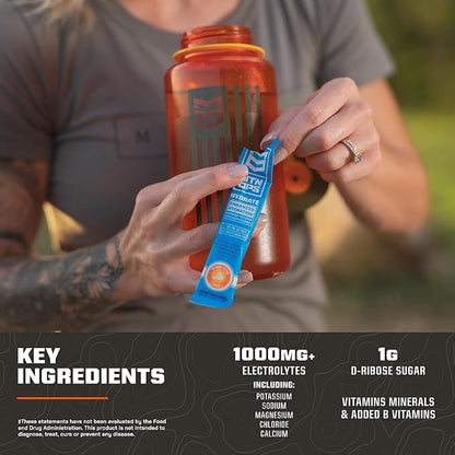MTN OPS Hydrate Electrolytes Powder Drink Mix, 20 Single Serving On-The-Go Electrolyte Packs with Over 1000mg of Electrolytes per Serving, Hush Summit Surge