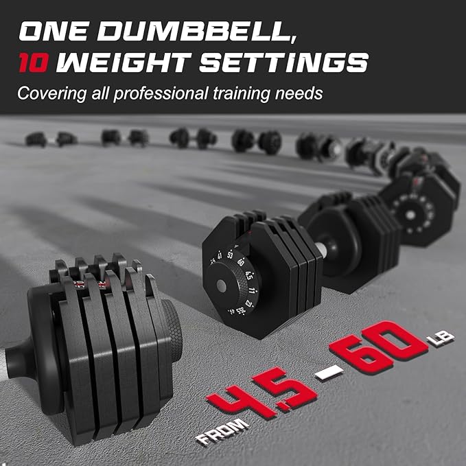 Keppi Adjustable Dumbbells Set-25lb/40lb/55lb/60lb, Anti-Slip Metal Fast Adjust Weight Handle, Exercise & Fitness for Full Body Workout - Adjustable Dumbbell Series