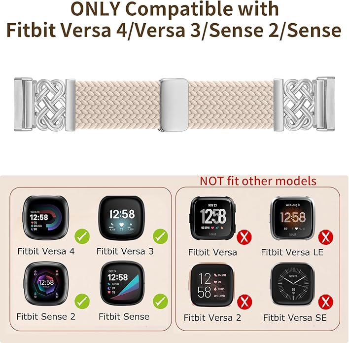 Braided Band Compatible with Fitbit Versa 4 Bands for Woman/Versa 3/Sense 1/Sense 2 Band, Magnetic Clasp Fabric Nylon with Designer Interlock Buckle Straps for Fitbit Versa4/3/Sense1/2