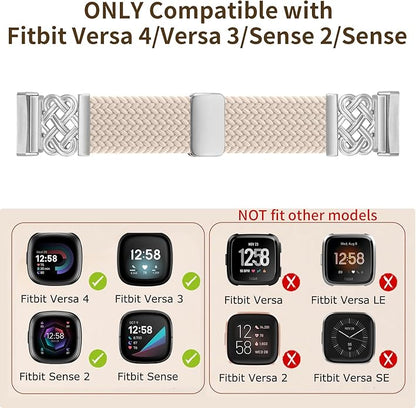 Braided Band Compatible with Fitbit Versa 4 Bands for Woman/Versa 3/Sense 1/Sense 2 Band, Magnetic Clasp Fabric Nylon with Designer Interlock Buckle Straps for Fitbit Versa4/3/Sense1/2