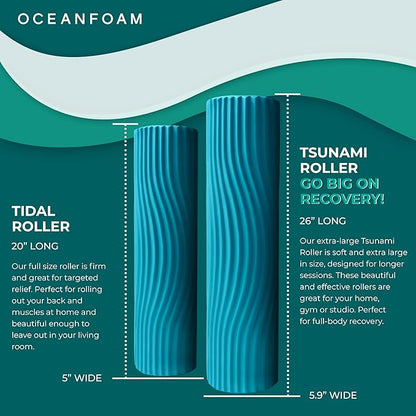 Oceanfoam Tsunami Roller (Miami Blue) - Soft, Textured Foam Roller for Physical Therapy, Back Pain, Exercise & Stretching - Wave Textured - Yoga, Athletics, Wellness - Extra-Large 26" x 5.9"