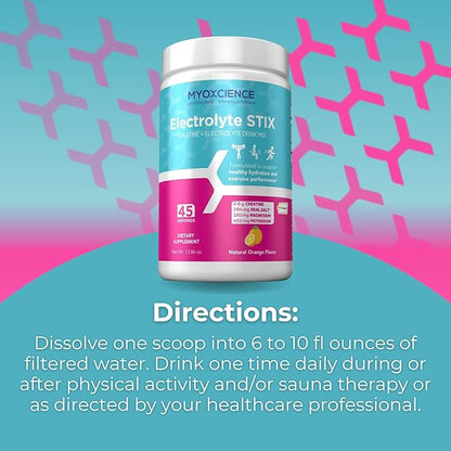 MYOXCIENCE Electrolyte STIX | Creatine Electrolyte Powder | Recovery from Exercise & Muscle Development w/Real Salt (Natural Orange Flavor) (Jar 45 ct)