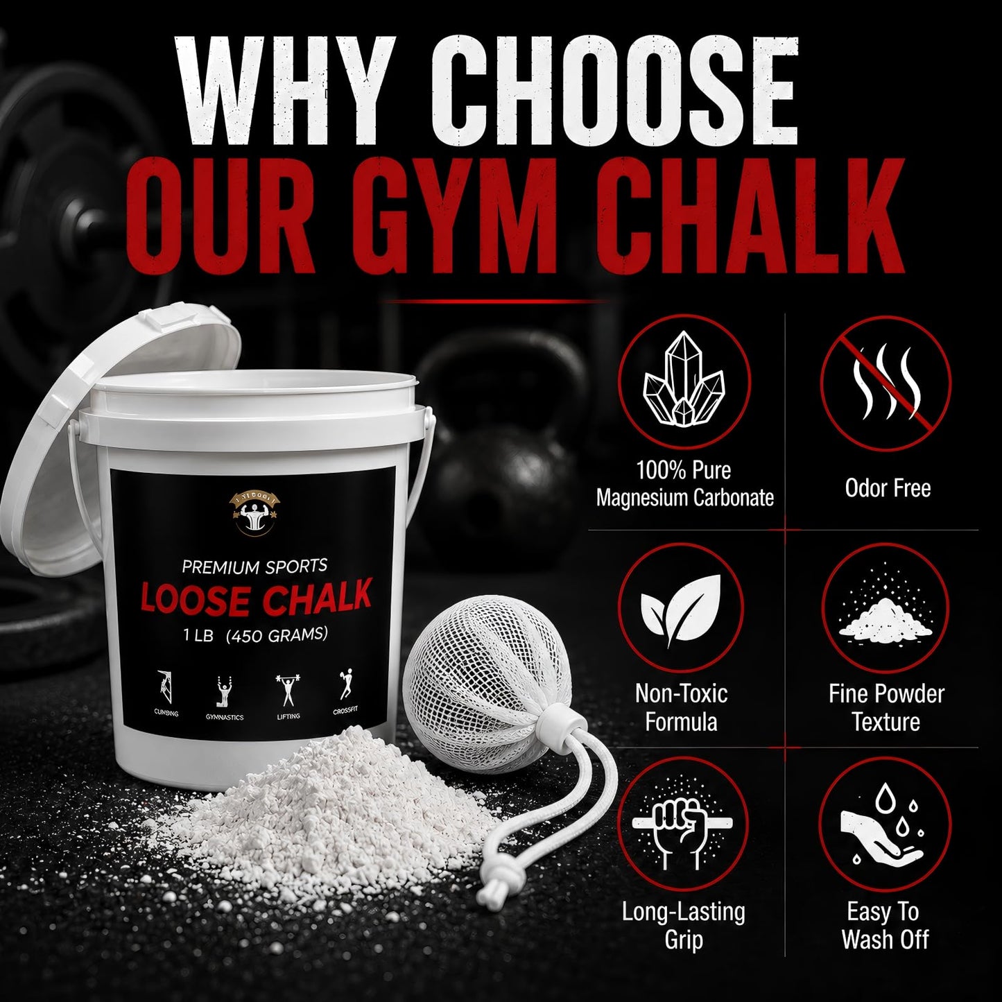TITGGI 1 lb Gym Chalk Bucket with Chalk Ball, Pure Magnesium Carbonate