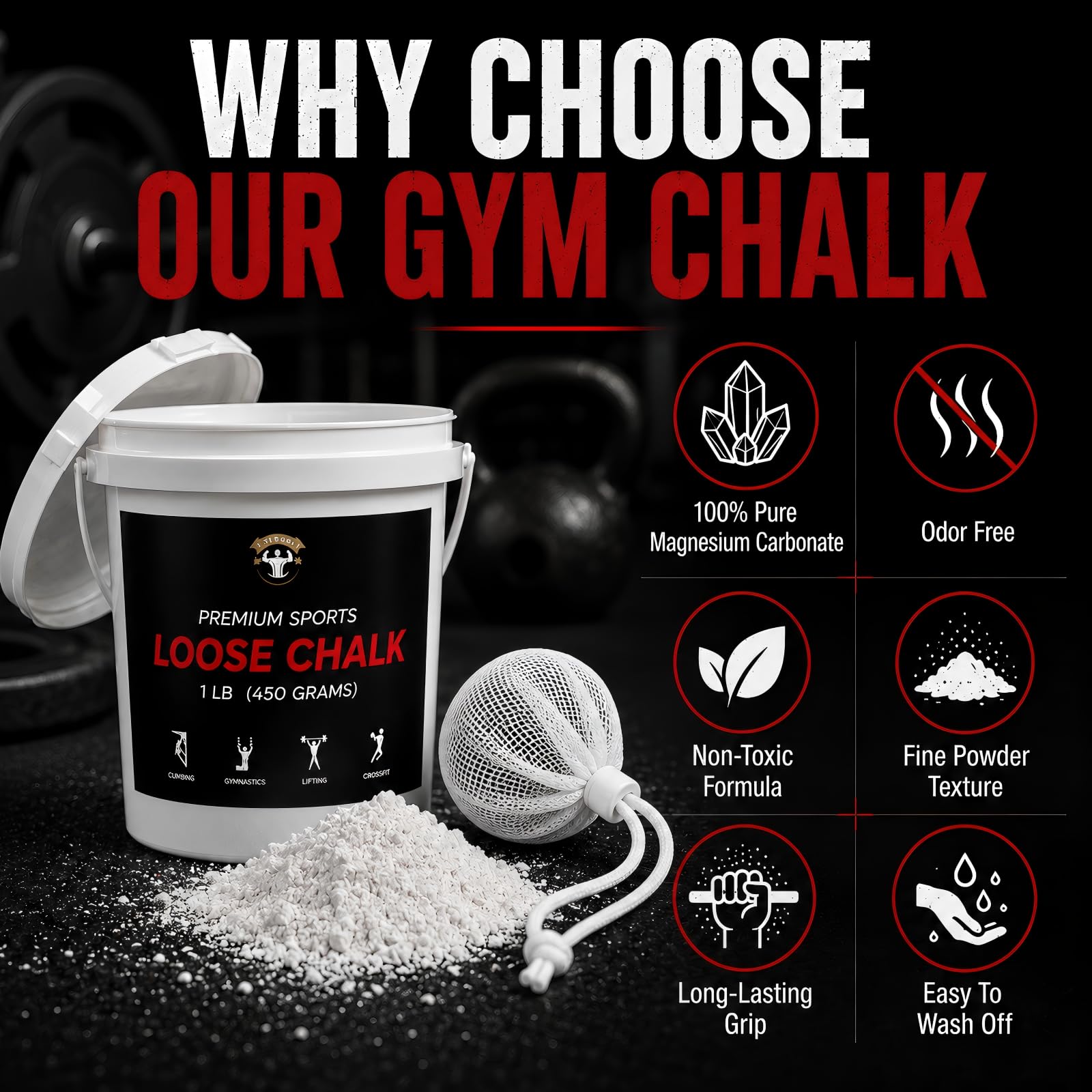 TITGGI 1 lb Gym Chalk Bucket with Chalk Ball, Pure Magnesium Carbonate