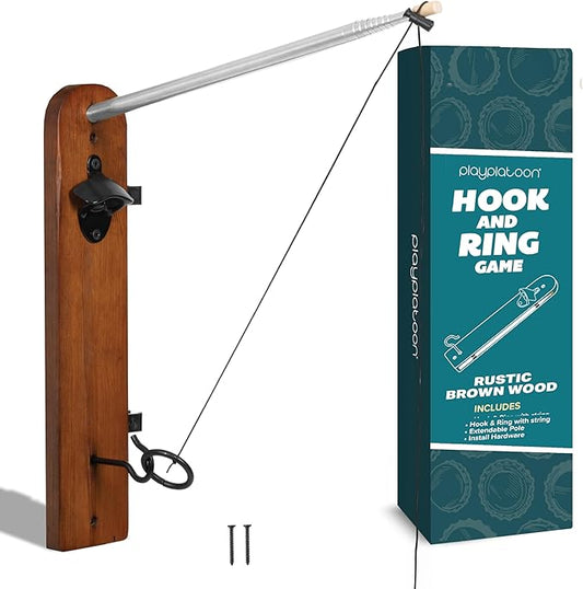 Play Platoon Hook and Ring Toss Bar Game for Adults - Wood Toss Ring Game for Adults - Perfect