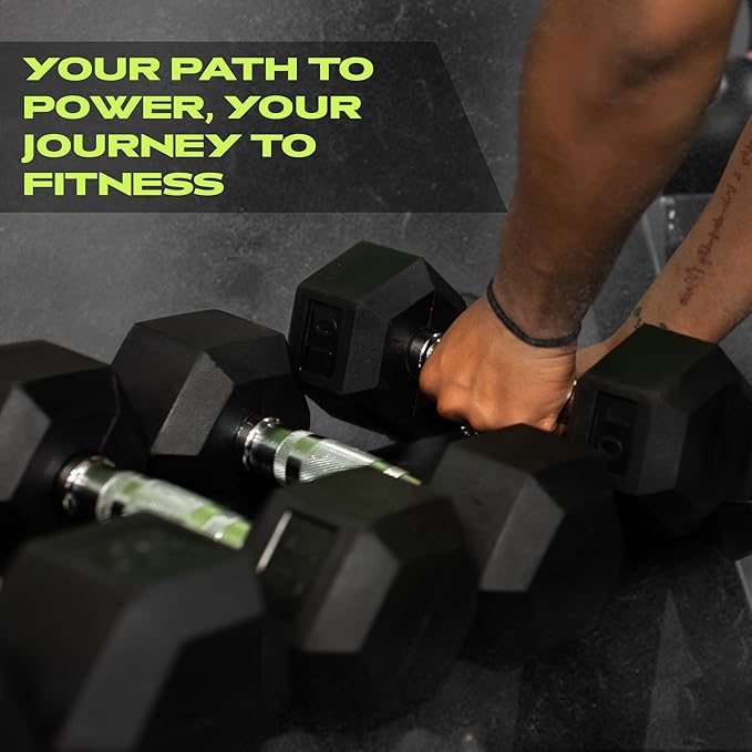 Rubber Coated Dumbbells - No Roll Design Easy-Grip Steel Knurled Handle, Weights Dumbbells Set for Strength Training - Ideal Weights Set for Home Gym - 10-60 LBS SOLD INDIVIDUALLY