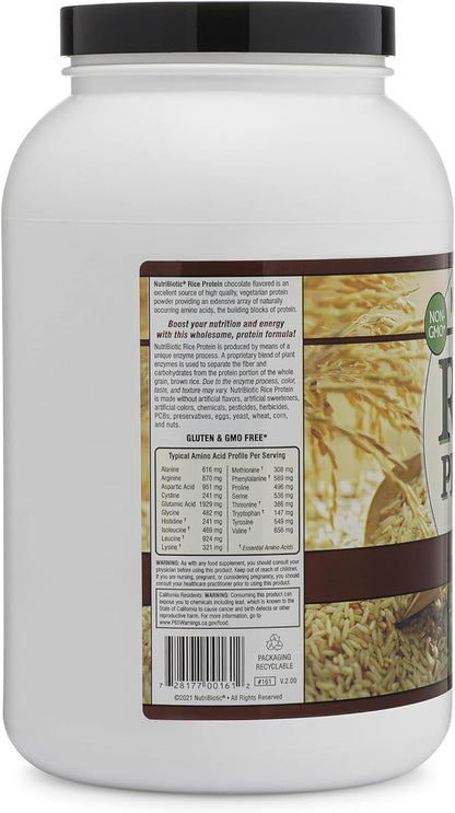 NutriBiotic ??Chocolate Rice Protein, 3 Lb (1.36kg) | Low Carb, Vegetarian & Keto-Friendly Raw Protein Powder | Grown & Processed Without Chemicals, GMOs or Gluten | Easy to Digest & Nutrient-Rich