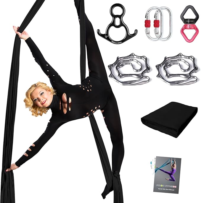 PRIOR FITNESS Aerial Silks Set, Professional Thicker Low Stretch Fabric 9/15/20 Yards Aerial Silk Swing Set with Hardware Guide, Yoga Starter Kit For Home, Aerial Yoga Hammock, Silks for Gymnastics, Antigravity Yoga, Inversion Exercise-All Levels