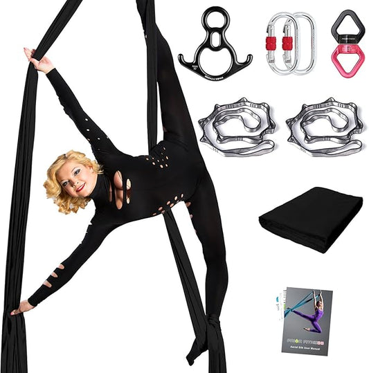 PRIOR FITNESS Aerial Silks Set, Professional Thicker Low Stretch Fabric 9/15/20 Yards Aerial Silk Swing Set with Hardware Guide, Yoga Starter Kit For Home, Aerial Yoga Hammock, Silks for Gymnastics, Antigravity Yoga, Inversion Exercise-All Levels