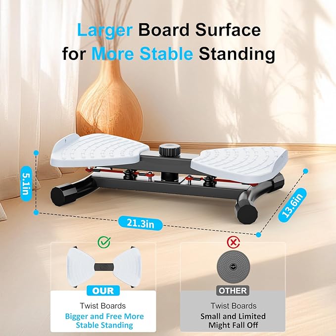 Waist Twister Ab Machine, 300 lbs Capacity Exercise Twist Board with Resistance Bands, Core Trainer Belly Fat Burner, Noiseless Waist Sculptor with Foot Massage