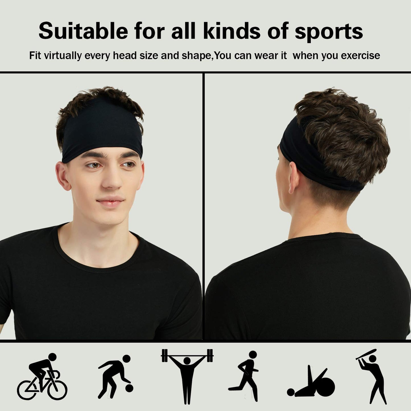 Pilamor Sports Headbands for Men 5 Pack,Sweatbands for Men Workout,Running