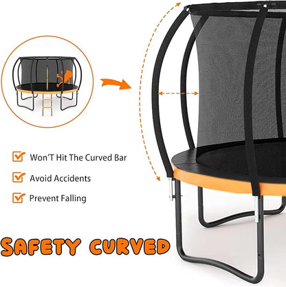 Trampoline 12FT 14FT 15FT 16FT for Kids/Adults - Outdoor Recreational with Enclosure Net Curved Poles and Ladder, Heavy Duty Anti-Rust Coating, ASTM Approval
