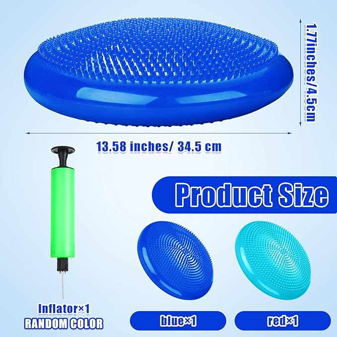 2 Pcs Wiggle Seat Inflated Wobble Cushion Flexible Balance Disc with Air Pump for Core Stability Strengthening Improving Posture Physical Exercise