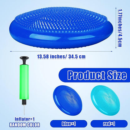2 Pcs Wiggle Seat Inflated Wobble Cushion Flexible Balance Disc with Air Pump for Core Stability Strengthening Improving Posture Physical Exercise