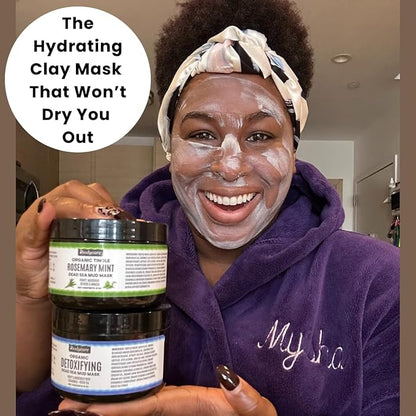Dead Sea Mud Mask 4 Pack 2 Detox and 2 Rosemary Mint Hydrating Clay Masks with Bentonite and Kaolin Clay Whipped Texture Non Drying Pore Minimizer for Face 8 oz Each, 4 jars