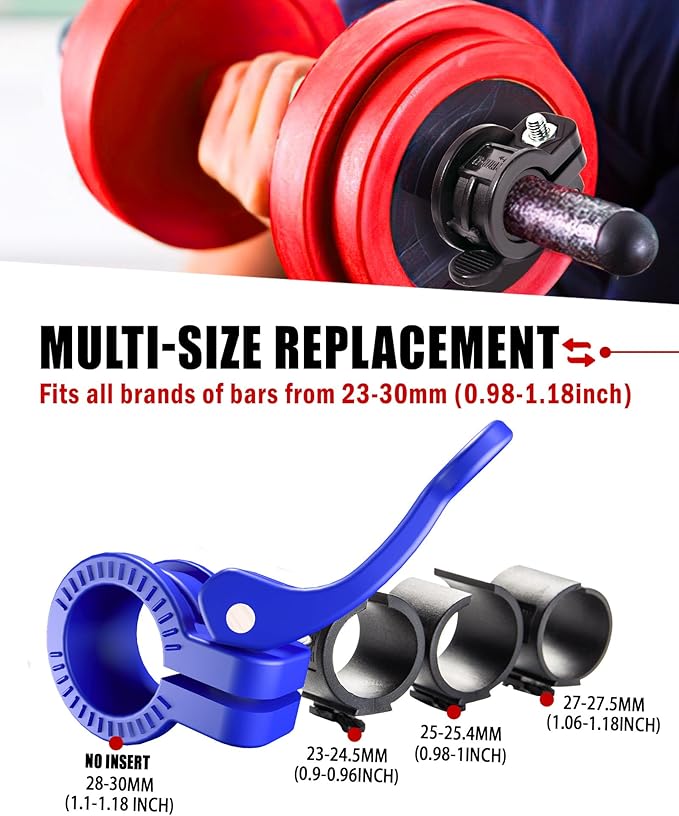 Narrow Barbell Clips 2.5cm Width for Olympic Bars, 0.9-1.18inch Adjustable Weight Clamps, Quick Release Locking Collars for Weightlifting
