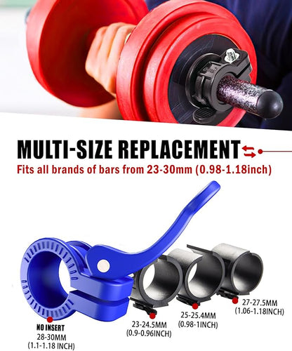 Narrow Barbell Clips 2.5cm Width for Olympic Bars, 0.9-1.18inch Adjustable Weight Clamps, Quick Release Locking Collars for Weightlifting
