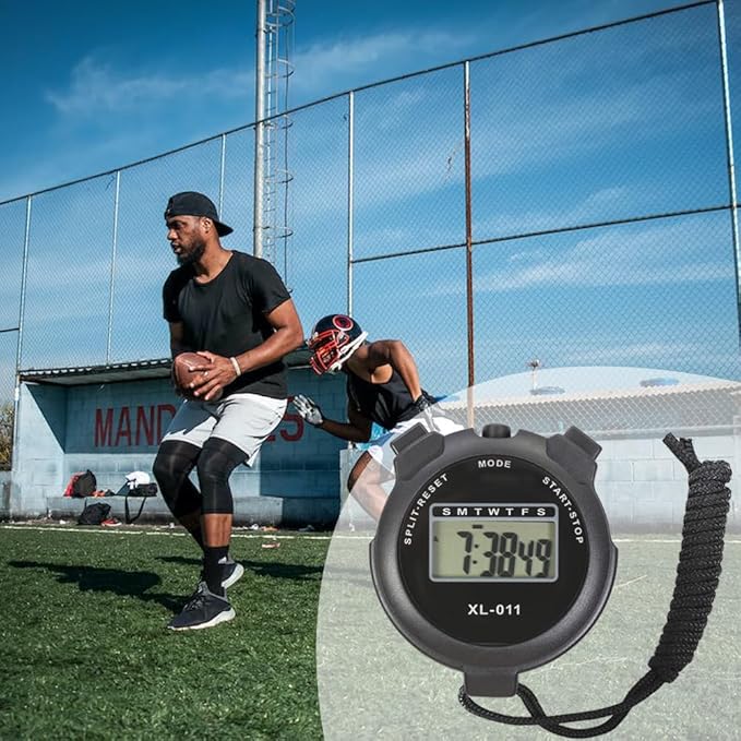 6-Pack Multi-Function Electronic Digital Sport Stopwatch Timer, Large Display with Date Time and Alarm Function, Sports Coaches Fitness Coaches and Referees Black