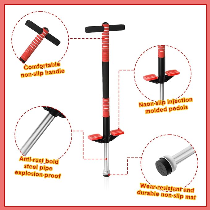 Leitee 2 Pack Pogo Stick for Kids Age 6 and Up, Suitable for 40-80 lbs, Soft Foam Jump Stick, Pogo Stick for Beginners Kids Exercise Body Balance Keep Healthy (Red and Rose Pink)