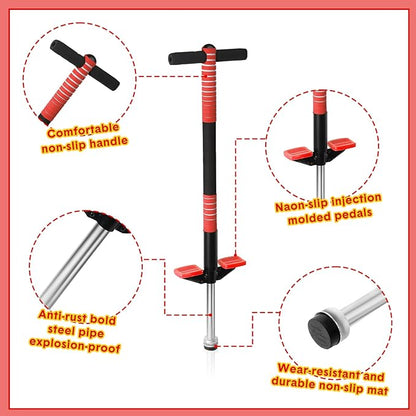 Leitee 2 Pack Pogo Stick for Kids Age 6 and Up, Suitable for 40-80 lbs, Soft Foam Jump Stick, Pogo Stick for Beginners Kids Exercise Body Balance Keep Healthy (Red and Rose Pink)