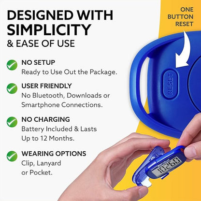 3DFitBud Simple Step Counter Walking 3D Pedometer from 3DActive with Clip & Lanyard - A420S