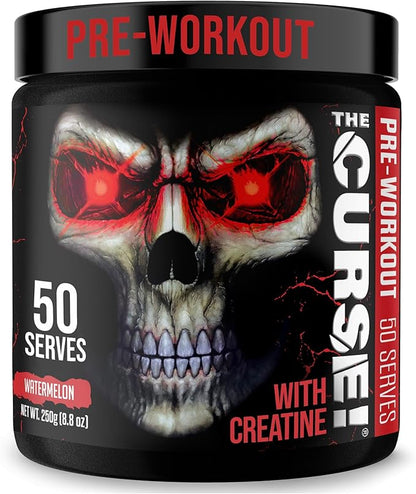 JNX SPORTS The Curse! Pre Workout Powder for Men & Women, Caffeine, Beta-Alanine, Creatine, L-Citrulline, 50 Servings, Watermelon Flavor ??Boost Energy, Strength & Focus